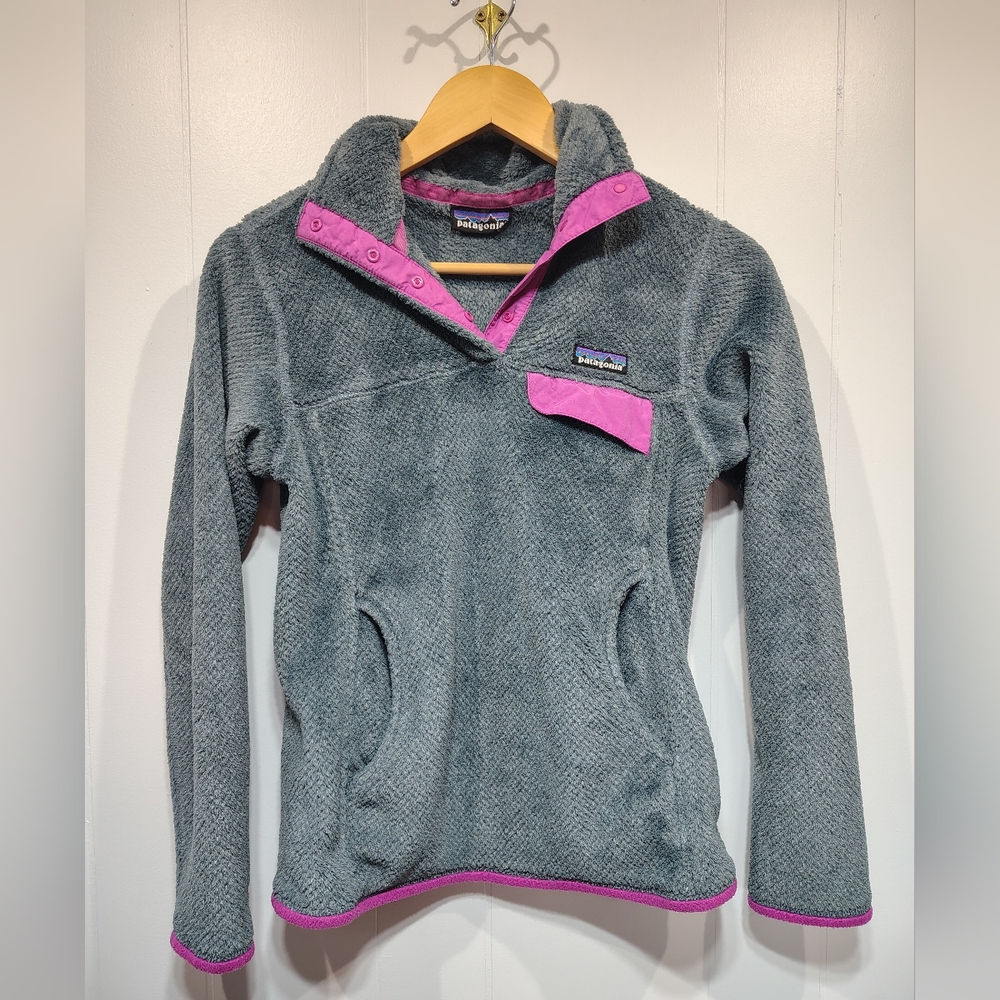 Patagonia ReTool SnapT Deep-Pile‎ Fleece Pullover Gray Purple